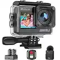 Waterproof Action Camera 4K-Ultra HD 60FPS 24MP 40M Underwater Helmet Vlog WiFi Camera，8X Zoom Touch Dual Screen EIS Stabilization Cam/Wireless Mic/Remote Control/Battery*2/Charger/Accessories Kit