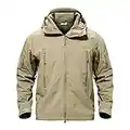 Windproof Jackets for Men Outdoor Military Training Jackets Men Water-Resistance Softshell Combat Jacket for Men Holiday Travel Trekking Raincoat, Khaki, Large (Tag XL)