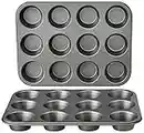 Amazon Basics Nonstick Round Carbon Steel Muffin Pan, 2-Pack, Grey