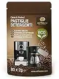 80 pastiglie detergenti eco Coffeeano per macchine da caffè superautomatiche e macchine da caffè Clean&Protect. Pasticche detergenti compatibili con ogni marca. Incl. eBook