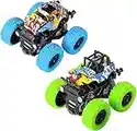 Monster Truck Jouet, Voiture Inertie Pull Back Voiture Tout-Terrain Véhicule avec 360 Degrés de Rotation Cadeau pour Garçons Filles Enfants (2 Pièces, Bleu Vert)