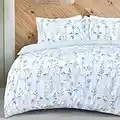 Sleepdown Meadow Stem Floral White Reversible Duvet Cover Quilt Pillow Cases Bedding Set Soft Easy Care - King (230cm x 220cm)