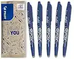 Pilot - 5 FriXion Ball - Encre Gel Effaçable - Stylo Roller Rechargeable et Ergonomique - Bleu - Pointe moyenne