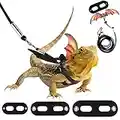 Pawaboo Adjustable Bearded Dragon Harness and Leash, 3 Size Leather Reptile Leash Outdoor Harness Leash with Bat Wings for Lizard Reptiles Amphibians Small Pet, Small/Medium/Large, Gradient yellow