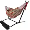 Goutime 9 FT Double Hammock with Stand, Cotton Fabric Camping Hammock with Space Saving Steel Stand and Portable Carrying Case, Holds Up to 550lbs Capacity Use for Indoor/Outdoor