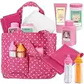 Click N' Play Baby Girl Doll Diaper Bag, Pink Soft Carrying Bag Including Cleaning, Caring and Feeding Accessories