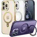 Alphex Invisible Stand Magnetic Case for iPhone 14 Pro [Look as Bare iPhone][Compatible with MagSafe] Military Grade Shockproof Matte Slim Phone Cover Ring Holder Women Men 6.1 inch, Deep Purple