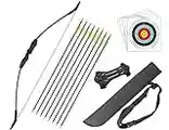 Outdoor Youth Recurve Bow and Arrow Set with Quiver Junior Archery Beginner Longbow for Training Includes 8 Arrows, Armguard, Quiver,5 target face