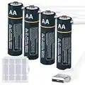 Lithium AA Akkus Wiederaufladbare Batterien, Kamnnor 1,5V 2600mWh Rechargeable Batterien, 2H-Schnellladung, mit 4-in-1 USB Typ-C Ladekabel und Aufbewahrungskoffer, 4 Pack