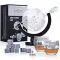 Decanter per whisky in vetro - Set di decanter per whisky in vetro - decanter da 850 ml con tappo in vetro, 2 bicchieri a globo incisi, imbuto di colata in acciaio inox e 9 pietre per whisky