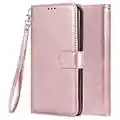 LEMORRY Coque pour Apple iPhone 6 7 8 Etui Cuir Multifonctionnel Portefeuille Pochette 2in1 Protecteur Magnétique Fente Carte & Cadre Photo Silicone TPU Housse Flip Cover pour iPhone 6 7 8 (Or Rose)