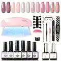 Modelones Gel Nail Polish Kit Starter with U V Lamp Portable LED Dryer Lamp, 6 Colors Soak Off Pastel Pink Gel Nail Polish Set/Gel Top & Base Coat/Essential Manicure Tools Nail Art Kit for Beginner