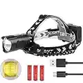 Brightest LED XHP90 Head Torch Rechargeable High Power Headlamp 120000 Lumens Adjustable Focus 3 Lighting Modes Led Headlamps Flashlight Lightweight Best for Running Camping Hiking Hunting Outdoors