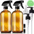 Amber Glass Spray Bottles 16 oz Pump Bottle (2 Pack) Refillable Cosmetic Containers Brown Mist & Stream Mister for Essential Oil Products Shampoo Soap Cleaning Bottles Or Aromatherapy Sprayer Plant