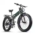 Ficyacto Electric Bike,48V17.5AH Battey, 26 * 4.0 Fat Tire Electric Bike, Shimano 8-Speed Mountain Ebike for Men (Green)