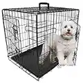 Dog Crate, Dog Cage, Foldable Puppy Crate, Non-Chew Plastic Removable Tray, Folding 2 Door Crate, Small Size 24-inch (61cm) Black