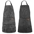 Tomineb Grembiule da Cucina Chef, Venditer 2 Pezzi Grembiule da Ristorante BBQ Bar Chef Cucina, Regolabile Grembiuli con Tasche Chef di Cucina per Uomo e Donna, Nero