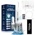 MySmile Powerful Cordless 350ML Water FlosserPortable OLED Display Dental Oral Irrigator with 5 Pressure Modes 8 Jet Tips and Storage Bag for Home Travel Use (White)