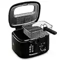 LIVIVO Electric 2.5L Deep Fat Countertop Fryer Non-Stick Coating, Internal Mesh Basket with Safety Handle and Viewing Window Easy Clean (White) (Black)