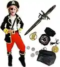 Tacobear Pirate Costume Enfant Déguisement Pirate Accessoires Pirate Cache-Oeil Compass Bourse Boucle d'oreille Or Medasie Enfant Pirate Halloween Costume (M 4-6 ans)