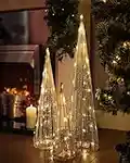 Marco Paul Interiors Traditional Sliver Light Up Christmas Tree Set Decorations with 90 LEDs - Battery Operated In-lit Standing Christmas Ornaments Festive Trees for Indoor Xmas Home Decor (Set of 3)