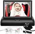 VONLUXE Baby Car Mirror for Back Seat Rear Facing with 360° Night Vision Camera，Adjustable Back Monitor Video