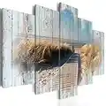 decomonkey | Impression sur Toile intissée Plage Paysage Mer 200x100 cm | 5 Pieces | Tableau mural Image sur Toile Photo Images Motif Moderne Décoration tendu sur Chassis Nature Bois