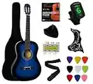 YMC 38" Blue Beginner Acoustic Guitar Starter Package Student Guitar with Gig Bag,Strap, 3 thickness 9 Picks,2 Pickguards,Pick Holder, Extra Strings, Electronic Tuner -Blue