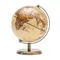 Exerz 14cm Mappamondo Antico - Mappa inglese - Supporto in metallo Colore bronzato - Grande sfera rotante - Decorazione da scrivania educativa/geografica/moderna - per scuola, casa e ufficio