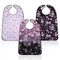 3pcs Adult Bibs for Women, Washable Adult Bibs Reusable Waterproof Adult Bibs With Optional Crumb Catcher for Elderly Women Eating, Cherry Blossoms Style