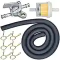 Motorcycle petrol Filter, Universal Motorcycle Inline Fuel Filter Kit with Black Petrol Oil Pipe, Tubing Clips, Fuel Tap