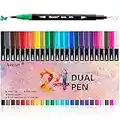 Dual Brush Markers for Adult Coloring Books, 24 Colored Journal Planner Pens Fine Point Marker for Art School Office Supplies Bullet Journaling Note Taking Drawing