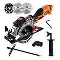 MINOVA Cordless Circular Saw, 20V 4-1/2''Handiness Mini Saw with 4.0 Ah Lithium Battery, Laser&Parallel Guide, 3 Multifunction Cutting Blades, adapt to wood, plastic, aluminum and other soft materials