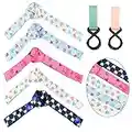 AFASOES 5 Pcs Attache Sucette en Polyester 5 Motifs Différents Sucettes de Clip avec 2 Pcs Crochet Jouets Sangle Anti-perdu Facile à Utiliser pour Bébé Toddler Enfant Poussette Jouets Chaises Hautes