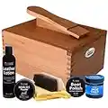 FootMatters Professional Shoe Shine Valet Kit - Includes Hardwood Boot & Shoe Care Box, Horsehair Brush, Mink Oil, Waterproof, Polish, Leather Lotion