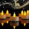 12 Pack Realistic and Bright Flickering Battery Operated Flameless LED Tea Lights Candles, tealights Electric Fake Candles for Halloween Christmas Weddings Festivals Decoration in Warm Yellow