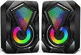 njsj Mini Haut Parleur PC,RGB Enceinte PC USB 2.0 Système de Stéréo Gaming Haut-parleurs d'Ordinateur Volume Contrôle avec LED Lumière 3,5 mm pour Smartphone Tablette Ordinateur de Bureau