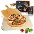 AMAZY Pierre à Pizza pour Four à Pizza et Gril - avec Pelle à Pizza Bois, Papier Cuisson Réutilisable et Livre de Recettes - Pierre Réfractaire en Cordiérite pour Pizza à l'Italienne Croustillante