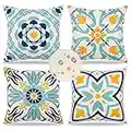 Dremisland Lot de 4 Taie d'oreiller Extérieure Imperméable Imprimées Florales Housses de Coussin Boho Farmhouse Taie Coussin Canapé Decoration pour Terrasse Jardin Balcon Salon Chambre,45x45cm