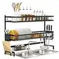 BeCeLe Dish Drying Rack,3 Tier Dish Drainer Rack Large with Cutboard Stand,Utensils Holder,Kitchen Dish Draining Racks Black Over The Sink