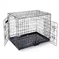 24in Dog Cage Crate – Pet Black Metal Folding Cage with 2 Doors (Front & Side) with Chew Resistant Plastic Base Tray and Carrier Handle – Heavy Duty Box Perfect for Puppy Training (Small)