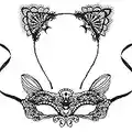 Cat Mask and Cat Ears Headband for Women Masquerade Masks Costume Catwoman Accessories Make Up Party Favors