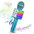 Karaoke Mikrofon, Drahtlose Bluetooth Mikrofon mit Tanzen LED Lichter, Tragbares Handmikrofon mit Lautsprecher und Aufnahme,Drahtlose Mikrofon Player für Erwachsene und Kinder (Blau)