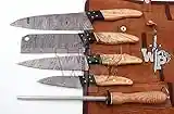 World Points WP-007 Custom Handmade Damascus Professional kitchen Chef knives set-5-Piece (Olive Wood)