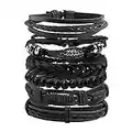 Manfnee 6PCS Geflochtenes Lederarmband für Männer Frauen Holzperlen Manschette Wickelarmband Einstellbar