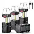 LETMY 4 Pack Camping Lantern, Rechargeable LED Lanterns, Solar Lantern Battery Powered Hurricane Lantern Flashlights with 3 Powered Ways & USB Cable for Emergency, Power Outage, Hurricane Supplies