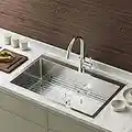 Bonnlo 32 Inch Top mount Kitchen Sink Drop-in, Farmhouse Kitchen Sink with Sink Protector 18 Gauge, Workstation Sink, Stainless Steel Single Bowl Kitchen Sinks for RV, Travel Trailer, Garage, 32x22x9