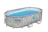 Bestway Power Steel Swim Vista Series Frame Pool Komplett-Set mit Filterpumpe 427 x 250 x 100 cm, Steinwand-Optik (Cremegrau), oval