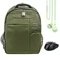 Vangoddy Germini 15.6 inch Travel Casual Daypack Bookbag Business Universal Laptop Backpack Rucksack Olive Green with Earphone with Wireless Mouse