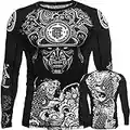 Hardcore Training Koi Schwarz Rash Guard Men's Kompressionshemd Herren Lange Ärmel Grappling Jiu Jitsu MMA Fitness Boxen No Gi (XL, Schwarz)